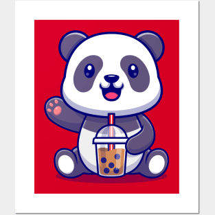 Cute Panda Drink Bubble Milk Tea Cartoon Posters and Art